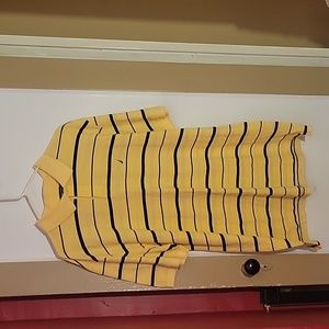 Men's Polo Shirt- Yellow with navy blue stripes, alternating thin and thick